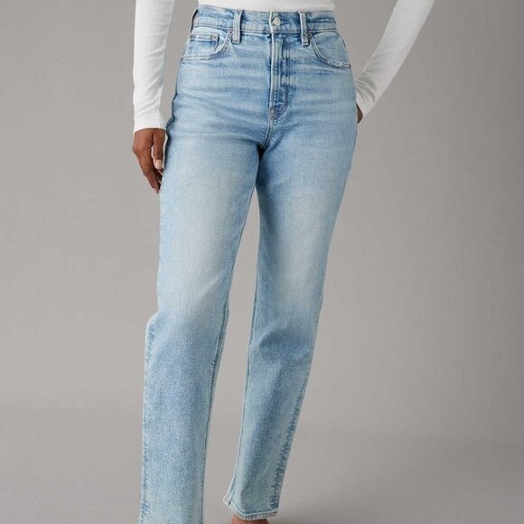 American Eagle Stretch Highest Waist '90s Boyfriend Light Wash Blue Denim Jean - Picture 1 of 9